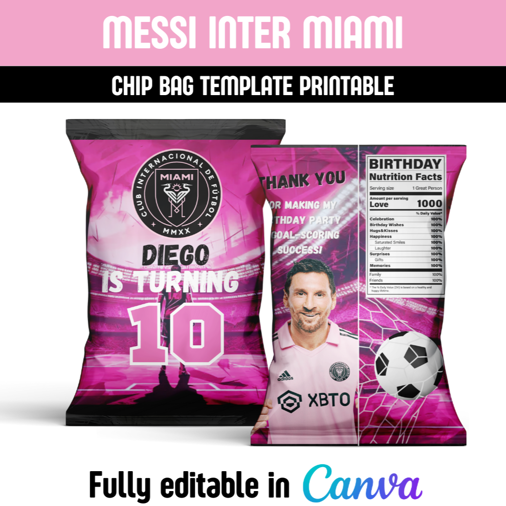 Messi Inter Miami pack editable party template canva | Messi birthday printable editable | Messi party birthday | template soccer canva |