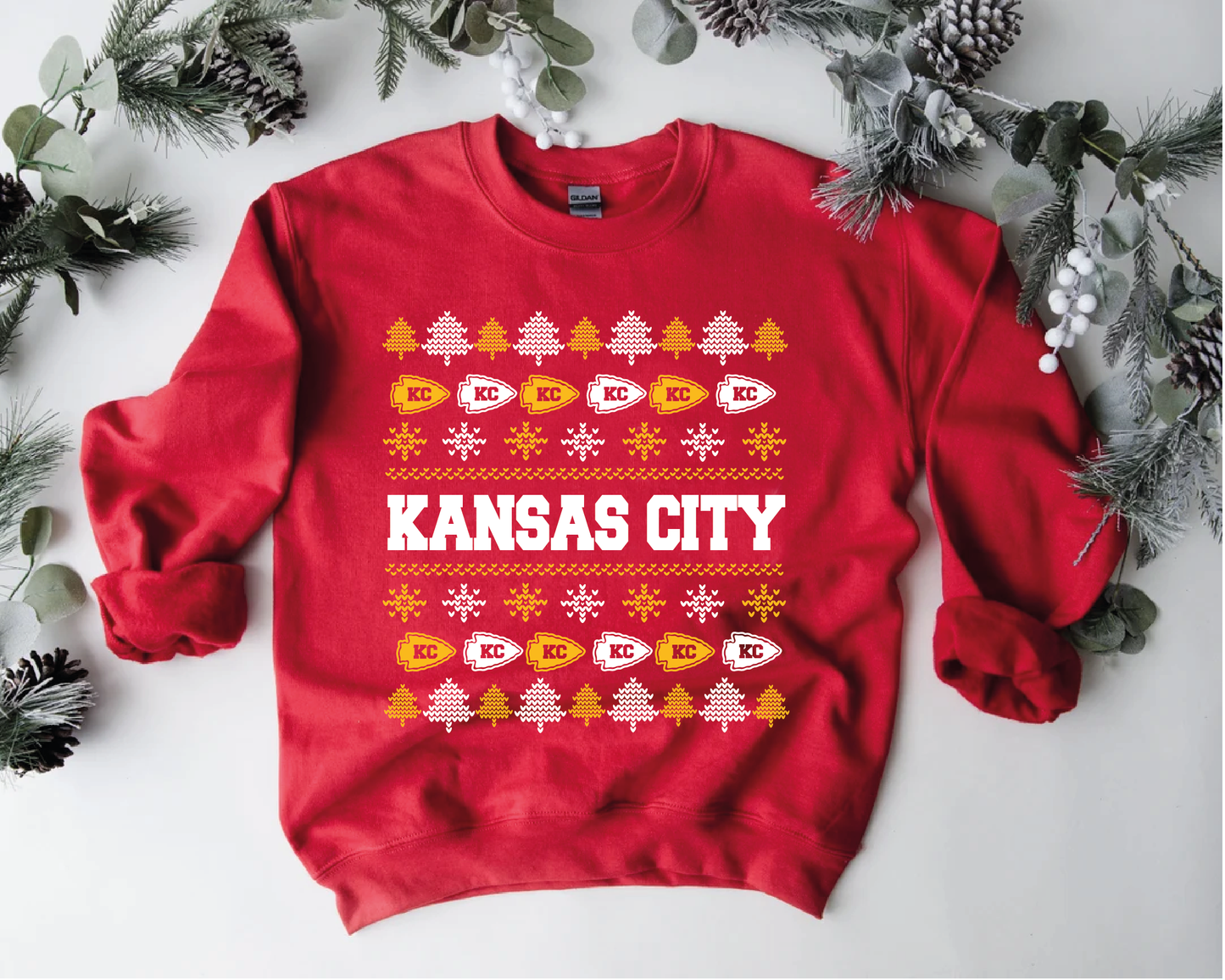 KC Warriors Football Christmas | PNG Only Digital File | KC Ugly Sweater Style Football | Chiefs Clipart | KC Christmas