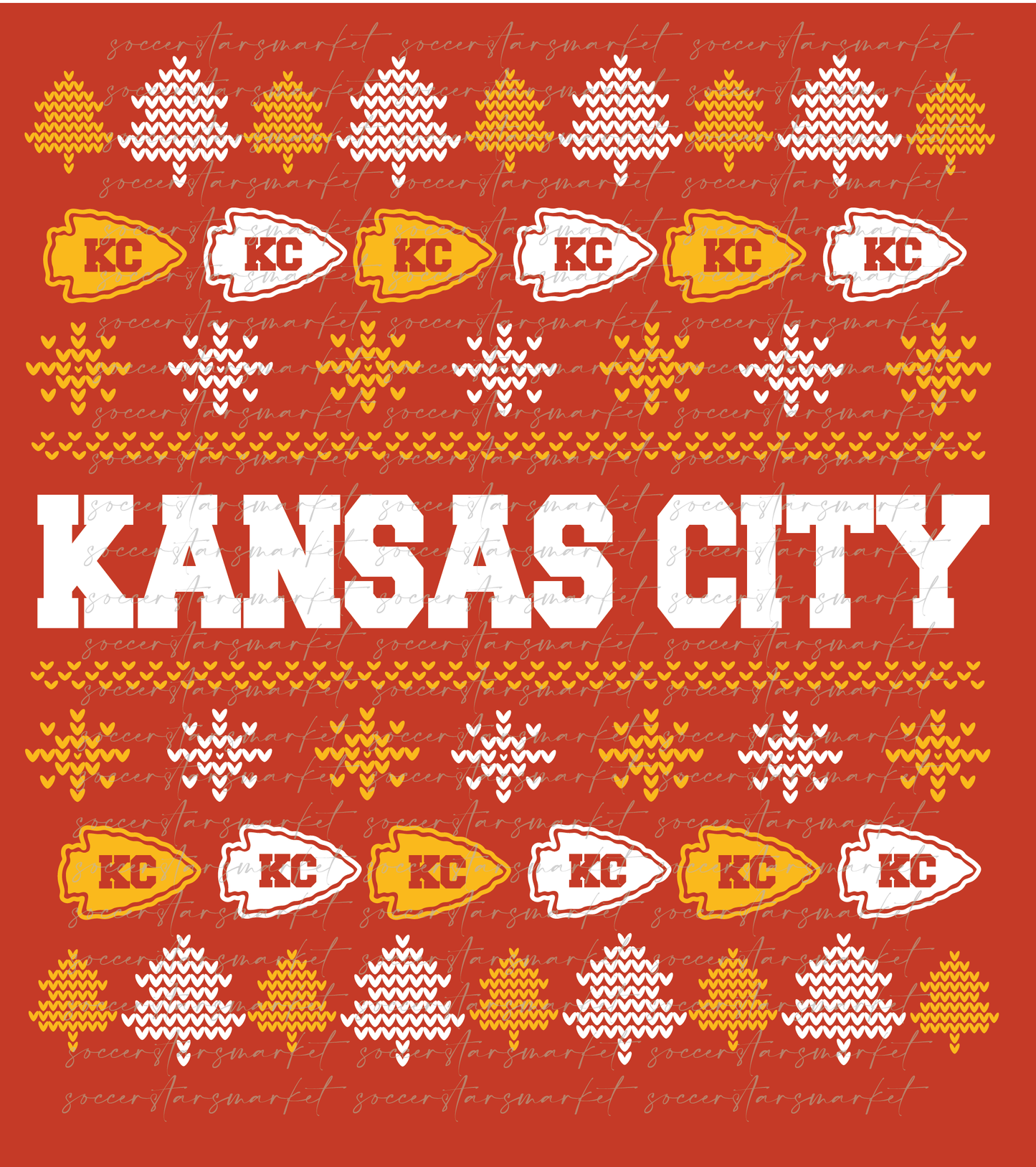 KC Warriors Football Christmas | PNG Only Digital File | KC Ugly Sweater Style Football | Chiefs Clipart | KC Christmas