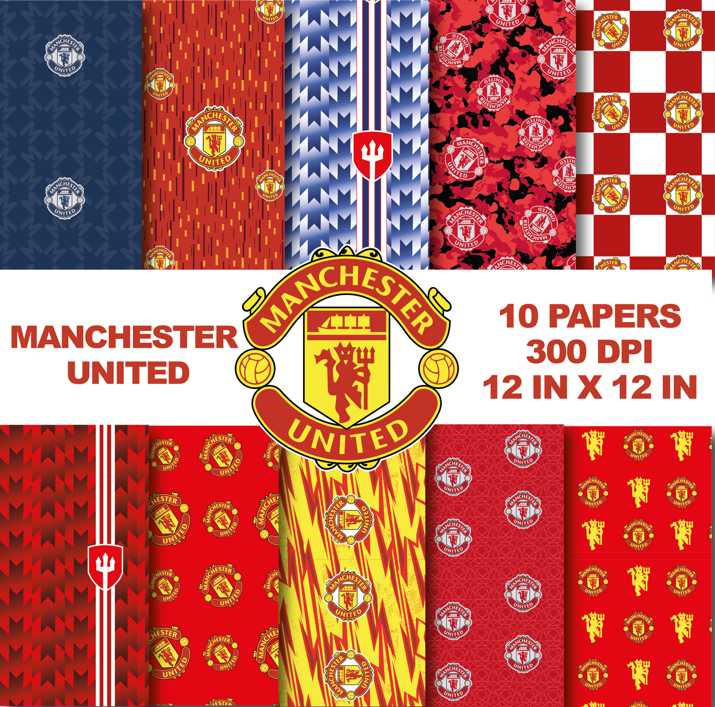 Manchester United Digital Paper Bundle | Wrapping Paper Pack | Patterns Sports Soccer | Designs Printable soccer | Manchester Digital Prints