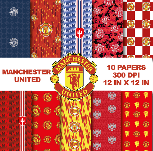 Manchester United Digital Paper Bundle | Wrapping Paper Pack | Patterns Sports Soccer | Designs Printable soccer | Manchester Digital Prints