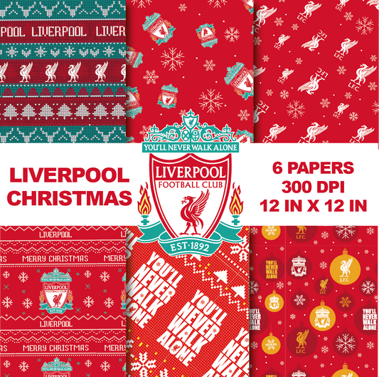 Christmas Liverpool Digital Paper Bundle | Wrapping Paper Pack | Patterns Sports Soccer | Designs Printable soccer | Digital Prints