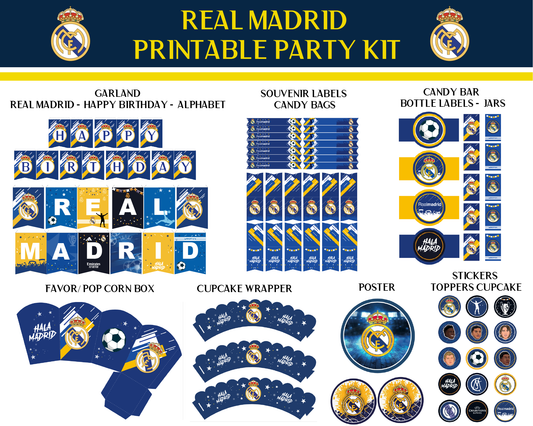 Real Madrid Printable Party Kit | Party Decorations Real Madrid Party Birthday | Bundle Party Package Soccer | Candy Wrappers Real Madrid