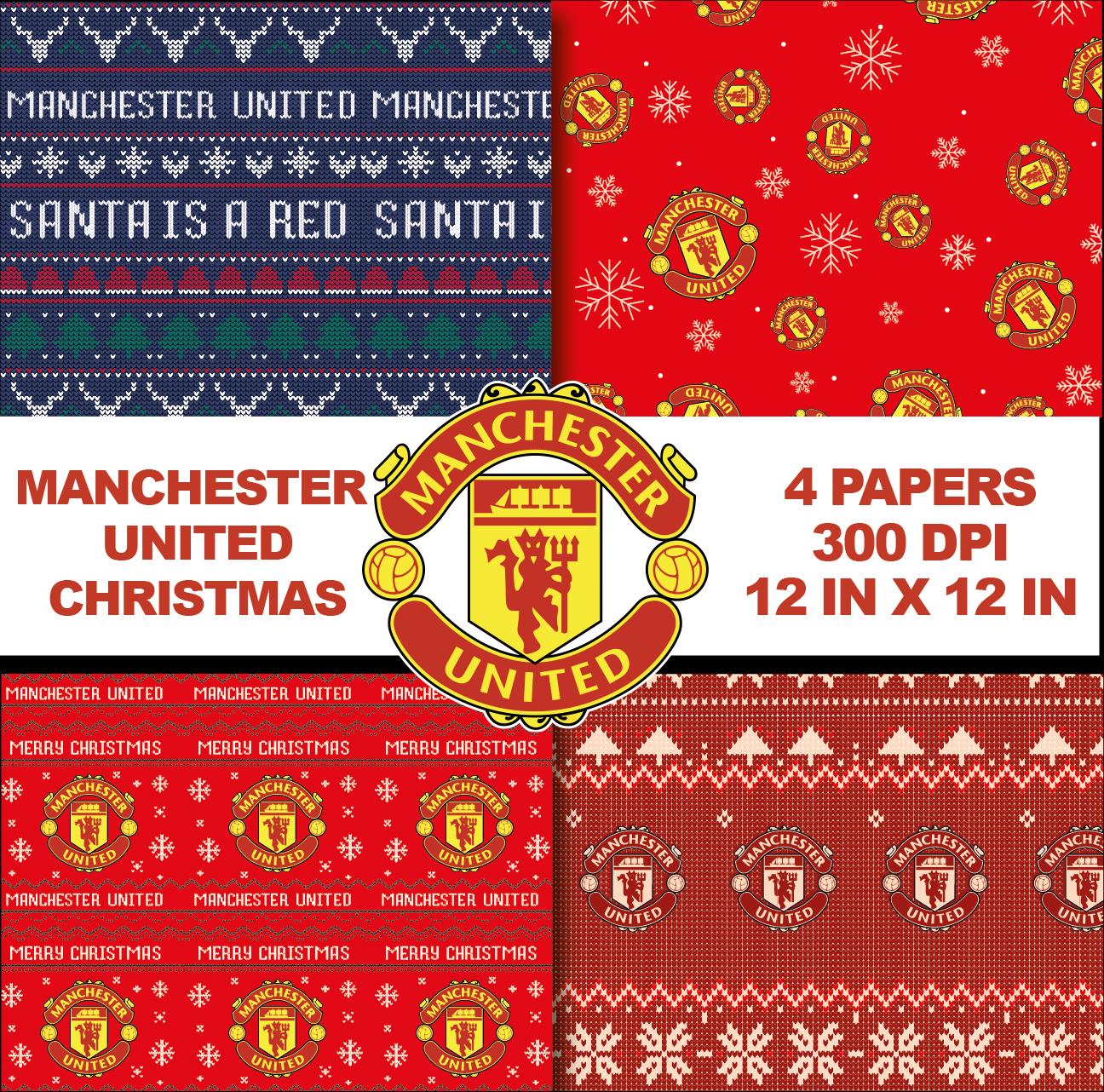 Christmas Manchester United Digital Paper Bundle | Wrapping Paper Pack | Patterns Sports Soccer | Designs Printable soccer | Digital Prints