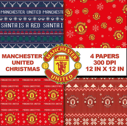 Christmas Manchester United Digital Paper Bundle | Wrapping Paper Pack | Patterns Sports Soccer | Designs Printable soccer | Digital Prints