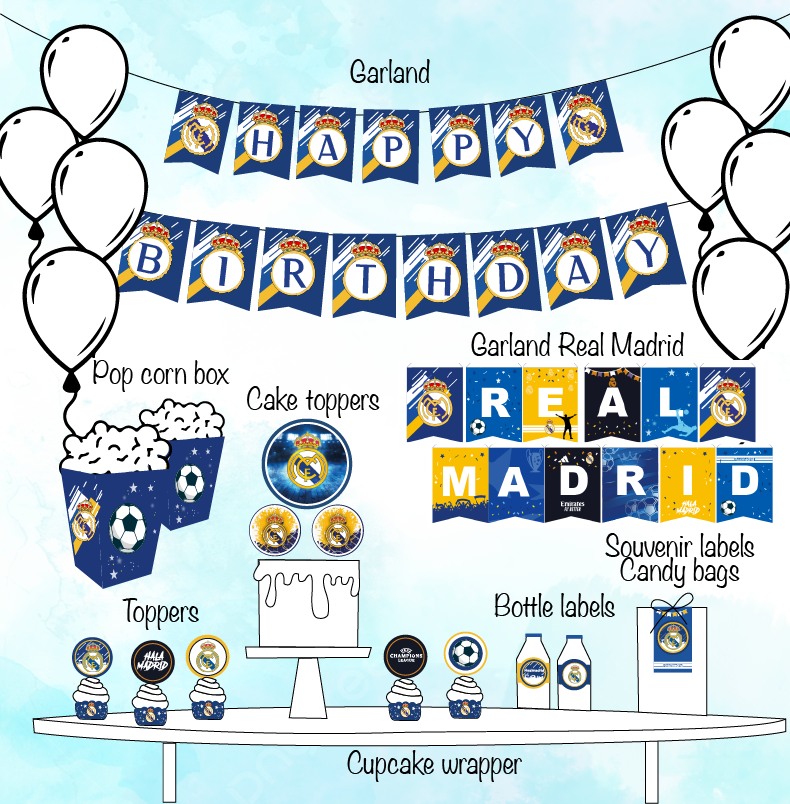 Real Madrid Printable Party Kit | Party Decorations Real Madrid Party Birthday | Bundle Party Package Soccer | Candy Wrappers Real Madrid