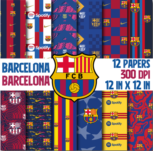 Barcelona Digital Paper Bundle | Wrapping Paper Pack | Patterns Sports Soccer | Designs Printable Barcelona | Barcelona Digital Prints