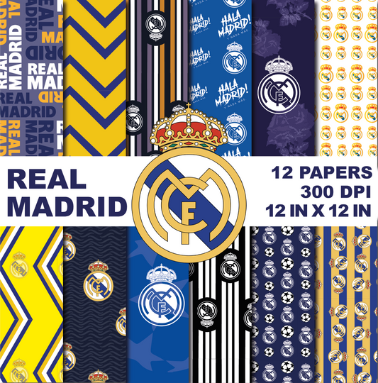 Real Madrid Digital Paper Bundle | Wrapping Paper Pack | Patterns Sports Soccer | Designs Printable Real Madrid | Real Madrid Digital Prints